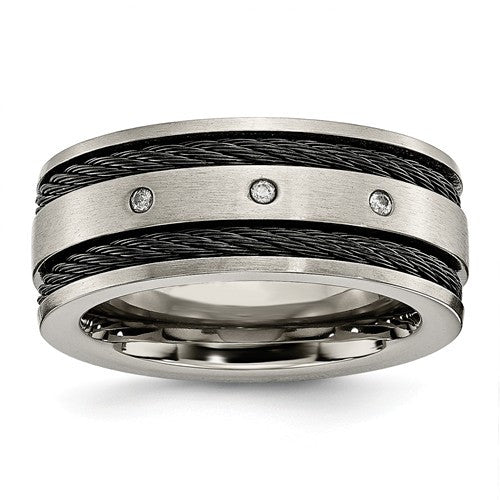 Titanium Black IP-Plated Cable And Diamonds 10mm Brushed Band - Crestwood Jewelers