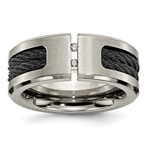 Titanium Black IP-Plated Cable And Diamonds Polished/Brushed Band - Crestwood Jewelers