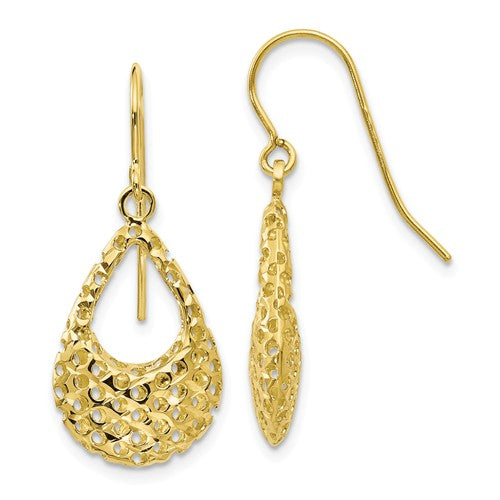 10K Gold Textured Shepherd Hook Dangle Earrings - Crestwood Jewelers