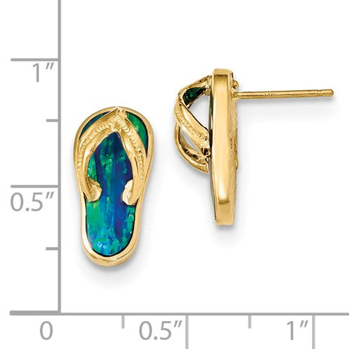 14k Polished With Created Blue Opal Flip Flop Post Earrings - Crestwood Jewelers