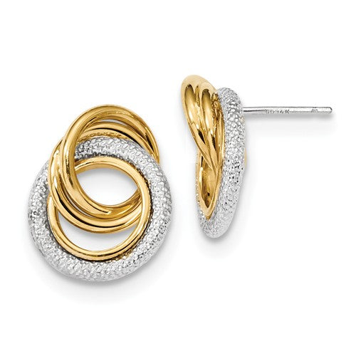 14k Two-Tone Polished And Textured Post Earrings - Crestwood Jewelers