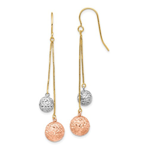 14k Tri-Color Diamond-Cut Beads Dangle Earrings - Crestwood Jewelers