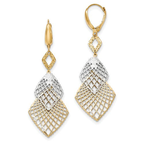 14K Two-Tone Polished And Diamond-Cut Leverback Earrings - Crestwood Jewelers
