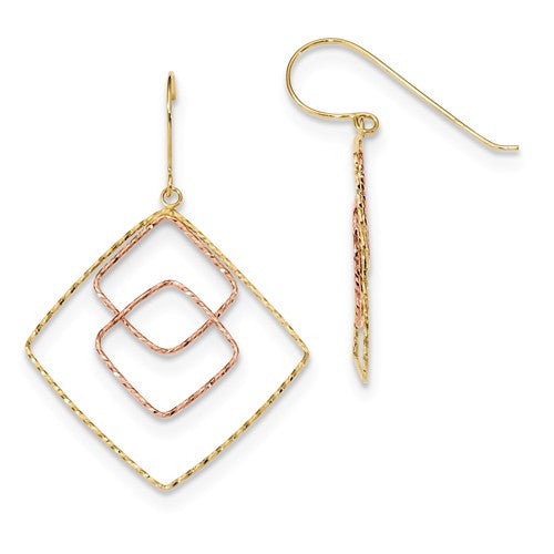 14k Yellow And Rose D/C Graduated Square Shepherd Hook Earrings - Crestwood Jewelers