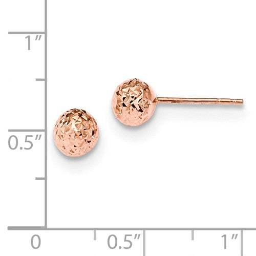 14k Rose Gold 6mm Diamond-Cut Ball Post Earrings - Crestwood Jewelers