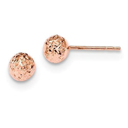 14k Rose Gold 6mm Diamond-Cut Ball Post Earrings - Crestwood Jewelers