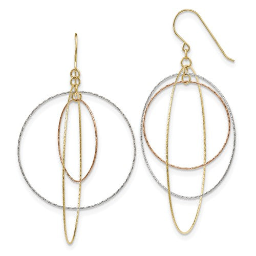 14k Tri-Color D/C Graduated Circles Shepherd Hook Earrings - Crestwood Jewelers
