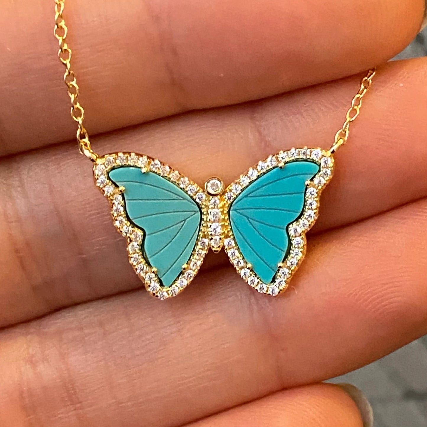 KAMARIA TURQUOISE BUTTERFLY NECKLACE WITH CRYSTALS