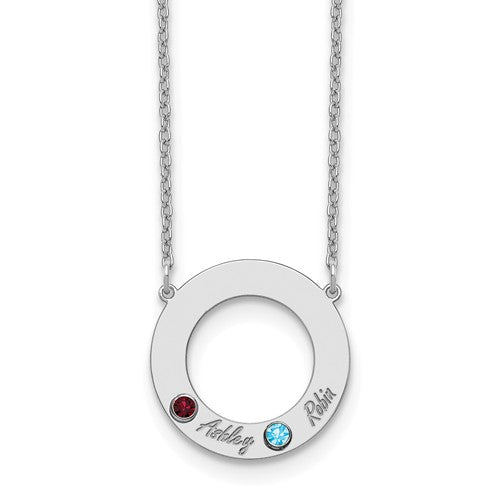 Sterling Silver 2 Name Cutout Circle Necklace With Birthstones - Crestwood Jewelers