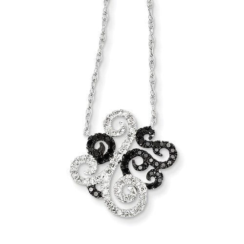 14k White Gold W/ Black And White Diamond Fancy Pendant - Crestwood Jewelers