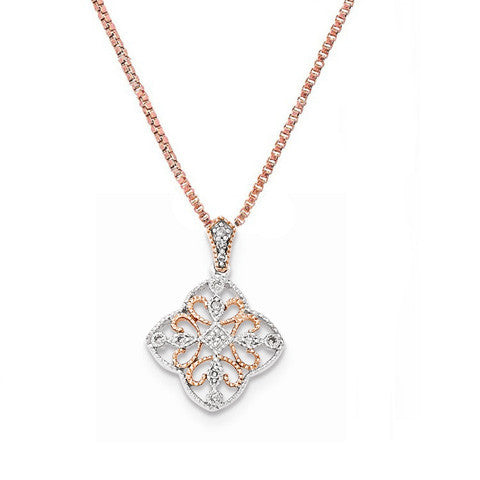 14K White Gold & Rose Rhodium Diamond Necklace - Crestwood Jewelers