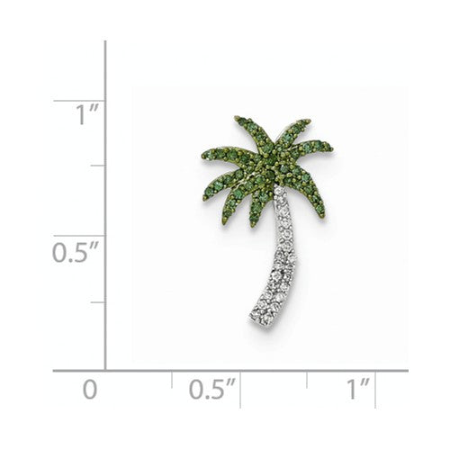 14k White Gold With White And Green Diamond Palm Tree Necklace - Crestwood Jewelers