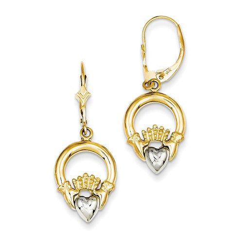 14k Two-Tone Claddagh Leverback Earrings - Crestwood Jewelers